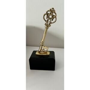 Vintage 1990s Bombay Company Gold Tone Brass Skeleton Key Sculpture